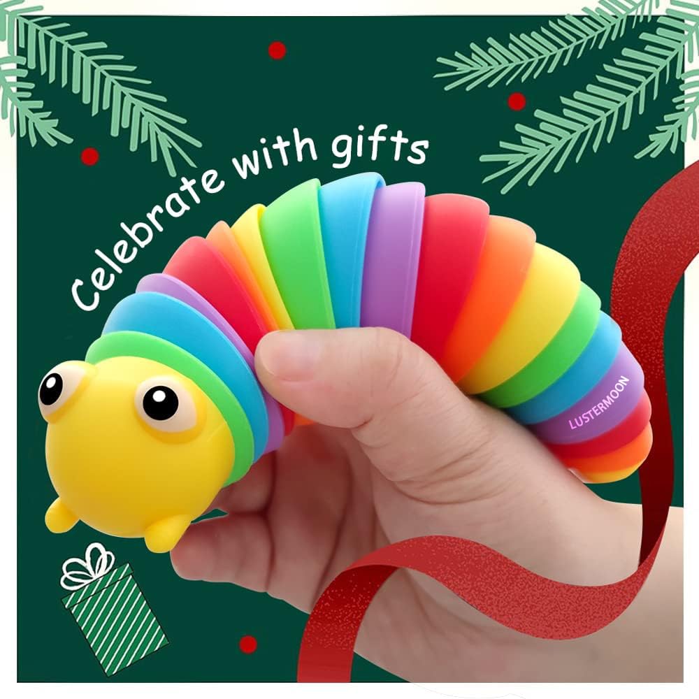 LUSTERMOON 2 Pieces Articulated Fidget Toy, Rainbow Caterpillar Toy Ocean Shark Decompression Toys,