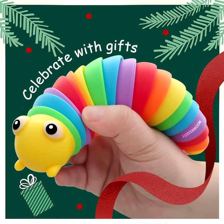 LUSTERMOON 2 Pieces Articulated Fidget Toy, Rainbow Caterpillar Toy Ocean Shark Decompression Toys,