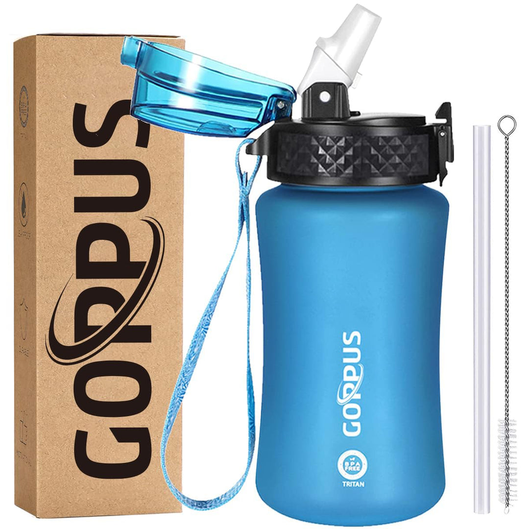 GOPPUS 350ml/12oz Kids Water Bottles With Straw Toddler Drinks Bottle for School Leakproof Children's Bottle with Time Marking Small Bottle BPA free Tritan Sport Bottle Juice Bottles for Girls Boys