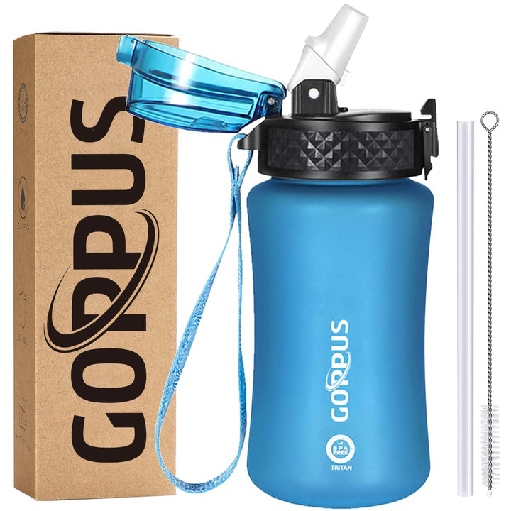 GOPPUS 350ml/12oz Kids Water Bottles With Straw Toddler Drinks Bottle for School Leakproof Children's Bottle with Time Marking Small Bottle BPA free Tritan Sport Bottle Juice Bottles for Girls Boys