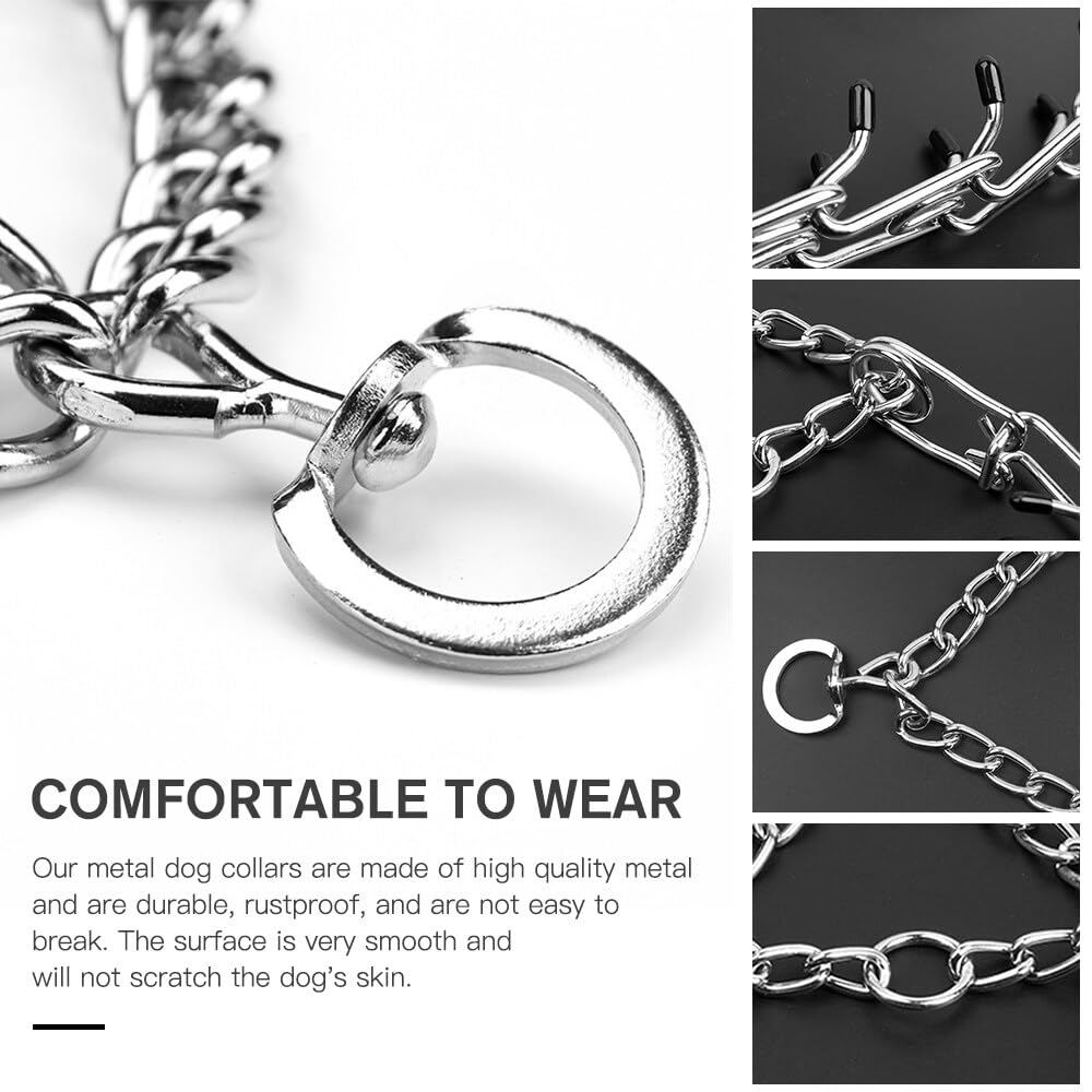 NAVESO Metal Choke Chain for Dog, Prong Collar for Dogs, Dog Training Collar, Anti Bark Collars for Dogs, Adjustable Dogs Collars with Comfort Rubber Tips, 4mmx60cm for Large Medium Small Dogs