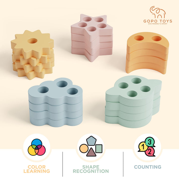 GOPO TOYS Montessori Toys for 18+ Months Old - Toddlers Wooden Sorting and Stacking Toys for Baby Boys and Girls