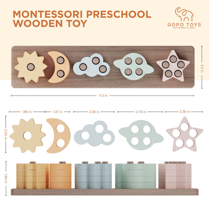 GOPO TOYS Montessori Toys for 18+ Months Old - Toddlers Wooden Sorting and Stacking Toys for Baby Boys and Girls
