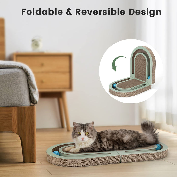 PETTOM Cat Scratcher, Cat Scratching Board with Trackball, Recycle Corrugate Reversible Cat Scratcher Cardboard for Indoor Cats，Foldable Cat Scratch Pad with Interactive Bell Ball Design