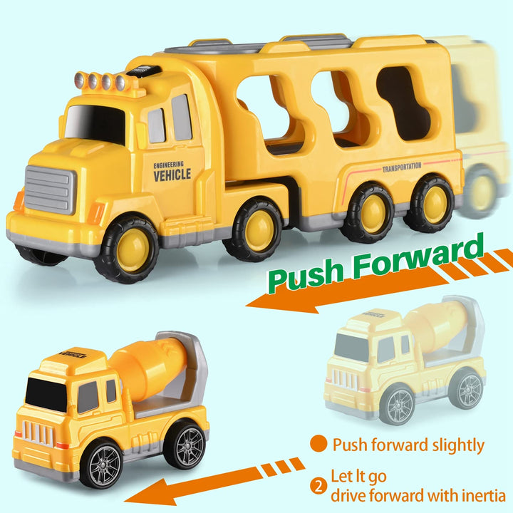 5 in 1 Toddler Cars Toys Construction Toddler Truck Toys for 6+ Year Old Boys, Friction Power Toy Vehicle Carrier Truck Toys for Kids 3-5, Christmas Birthday Gifts for Boys Girls - 6+ Ages