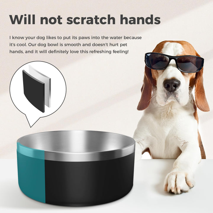 WENBOKMIN Dog Bowl, Stainless Steel Dog Food and Water Bowl with Non Slip Quiet Bottom, Easy to Clean, Dishwasher Safe, 40oz, Black