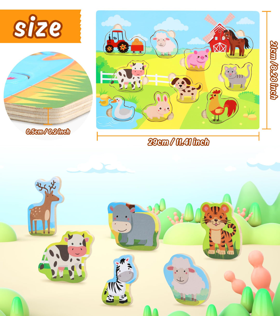 Gontence Wooden Jigsaw Puzzles for Kids - Toys for 2 3 Year Old Boys Girls
