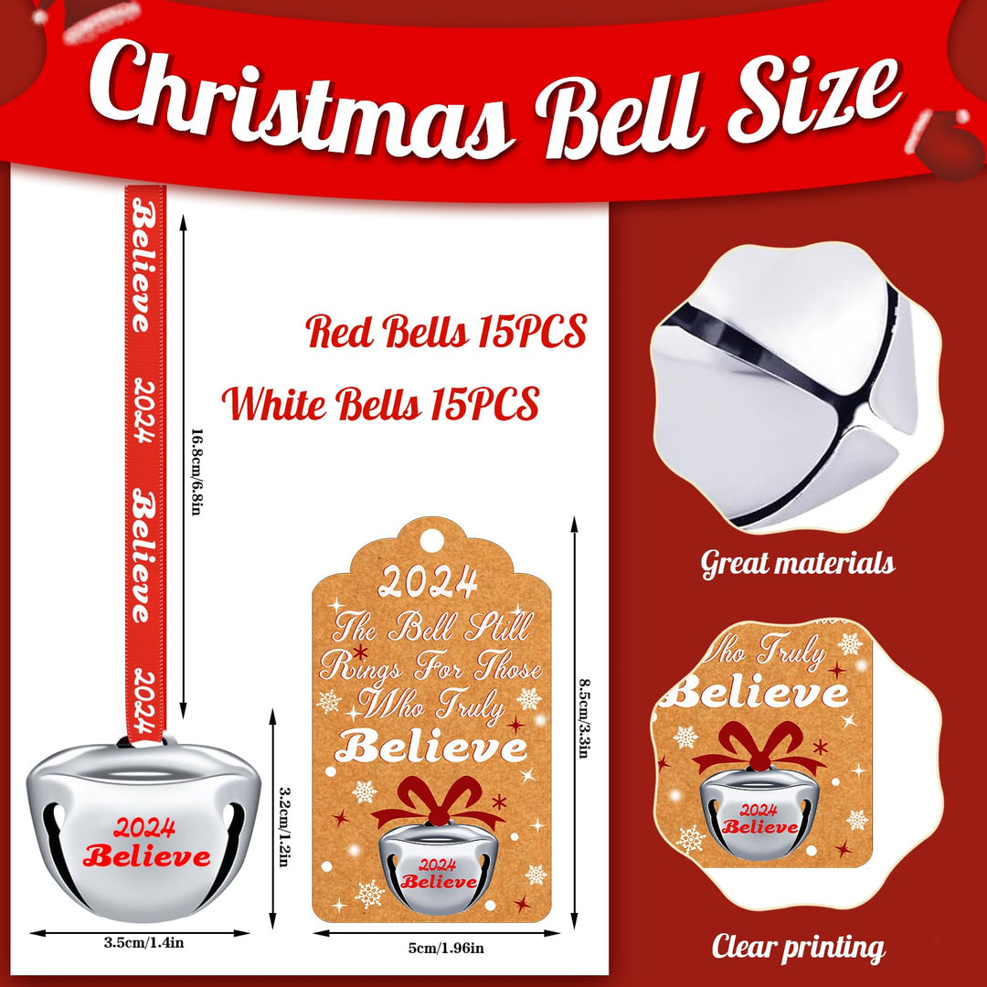 30-Pack Silver Jingle Bells for Christmas Decor