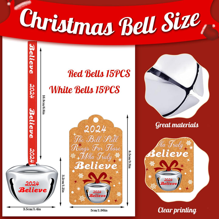 30-Pack Silver Jingle Bells for Christmas Decor