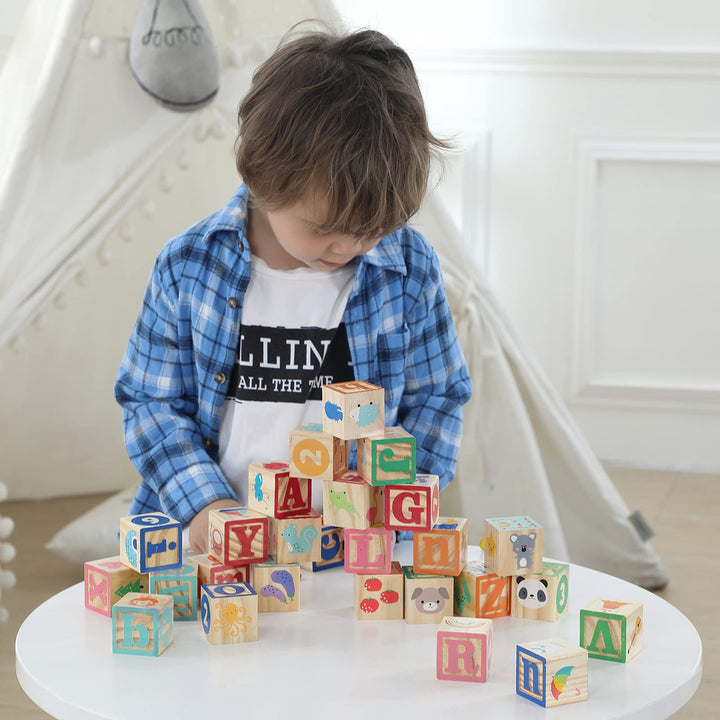 Jacootoys 36PCS Wooden ABC Blocks 1.65” Big Alphabet Letters