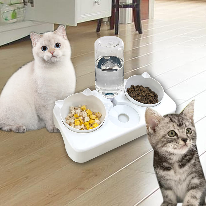 Water and Food Bowls Cat, 3 in 1 Automatic Cat Water Dispenser Cat Food Dispenser Pet Bowls Set 0-8°