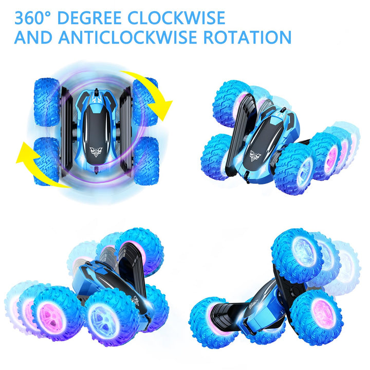 SIMPIM Remote Control Car,2.4GHz Electric Race Stunt Car,Double Sided 360° Rolling Rotating Rotation,LED Headlights RC 4WD High Speed Off Road for 6 7 8 9 10 11 12 Year Old boy Toys
