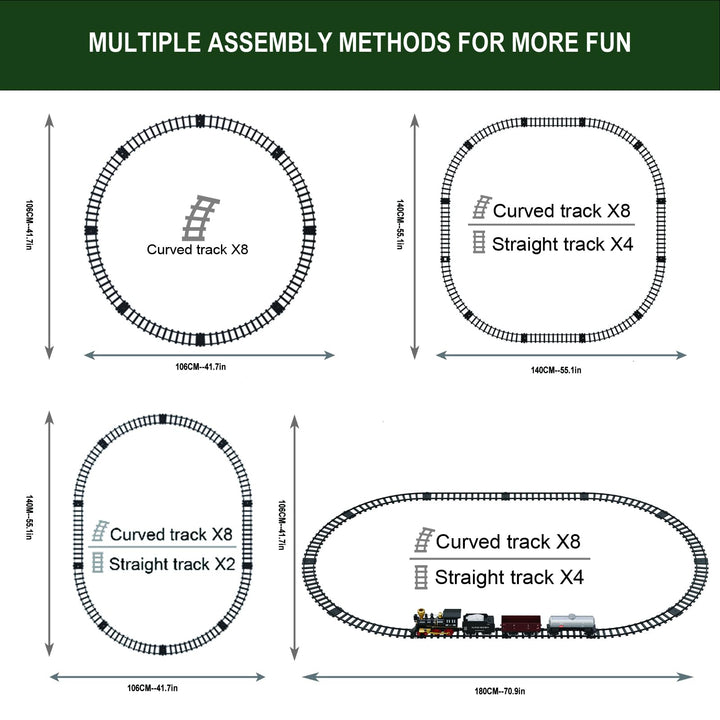 Remote Control Train Set for Kids Electric Steam Locomotive, Oil Tank Train, Cargo Cars & Tracks