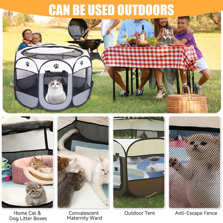 YANGUN Portable Pet Playpen, Puppy Playpen with Breathable Mesh, Dog Cat Pet Pen, Pet Dog Cat Playpen Cage Crate with Removable Zipper Top, Pet Cage for Indoor and Outdoor Use (72x72x43 cm)