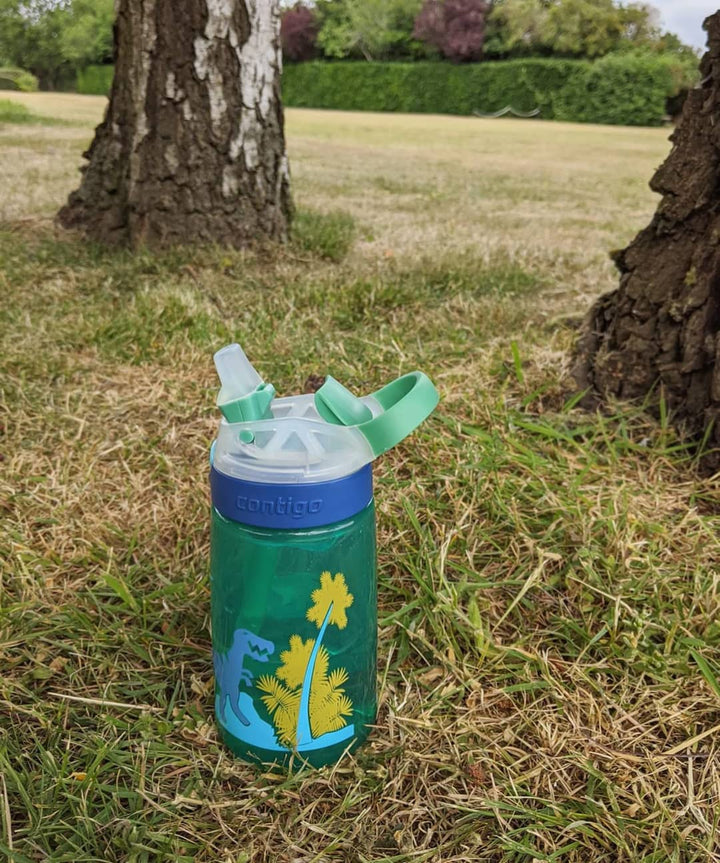 Contigo Kids Water Bottle Gizmo Flip Jungle Green Dino Autospout with Straw, BPA drinks bottle, leak-proof, ideal for kindergarten, school and sports, 420 ml,White