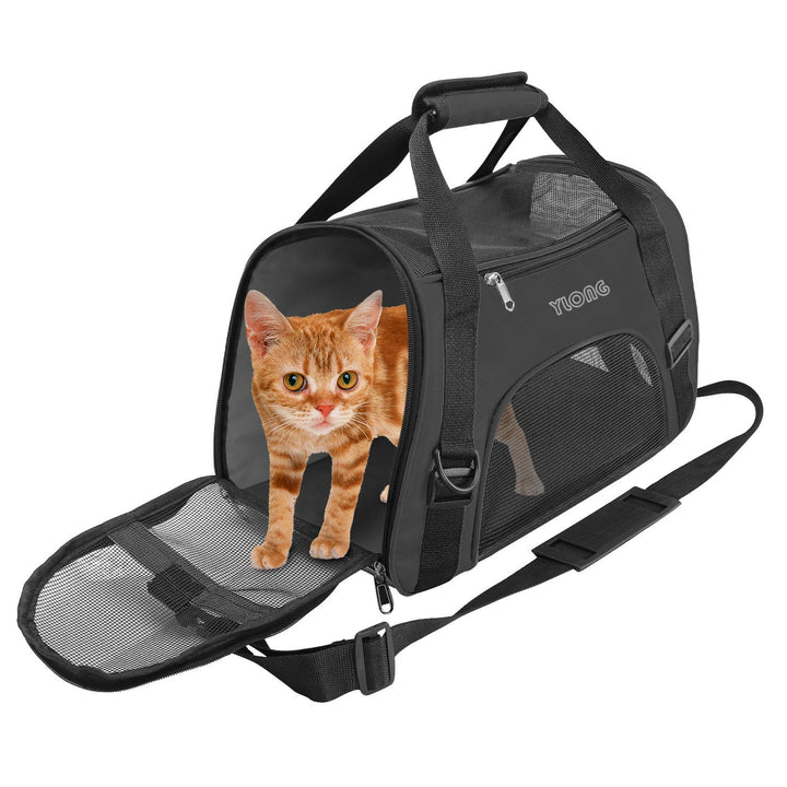 YLONG Cat Carrier Airline Approved Pet Carrier,Soft-Sided Travel for Cats Dogs Puppy Comfort Portable Foldable Bag,Airline (S, BLACK)