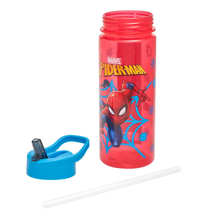 Marvel Spider-Man Personalised Sticker Water Bottle with Straw 500ml – Official Merchandise by Polar Gear Kids Reusable Non Spill BPA Free Tritan – Ideal For School Nursery Sports Picnic , Red & Blue
