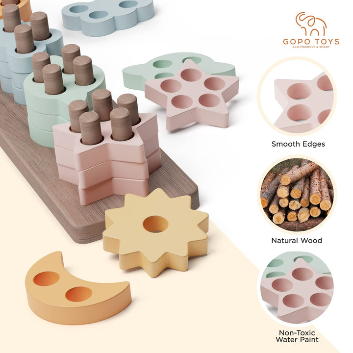GOPO TOYS Montessori Toys for 18+ Months Old - Toddlers Wooden Sorting and Stacking Toys for Baby Boys and Girls