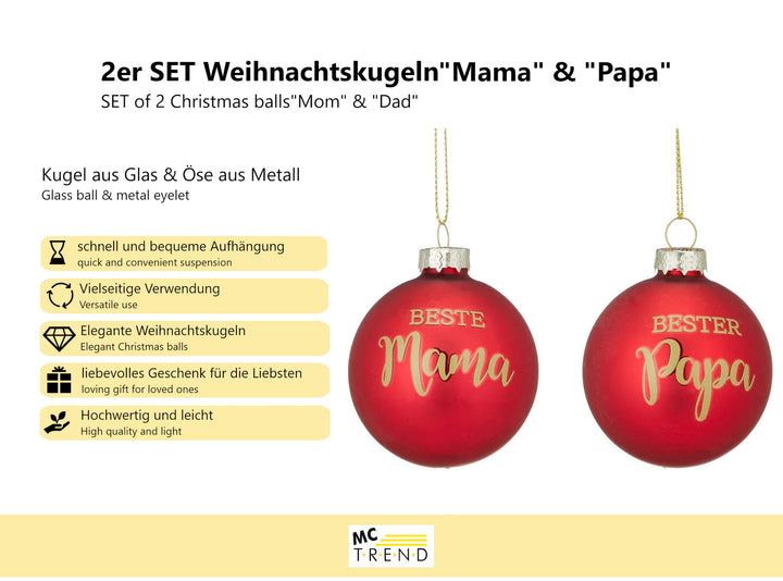 Set of 2 Best Mum & Dad Christmas Baubles