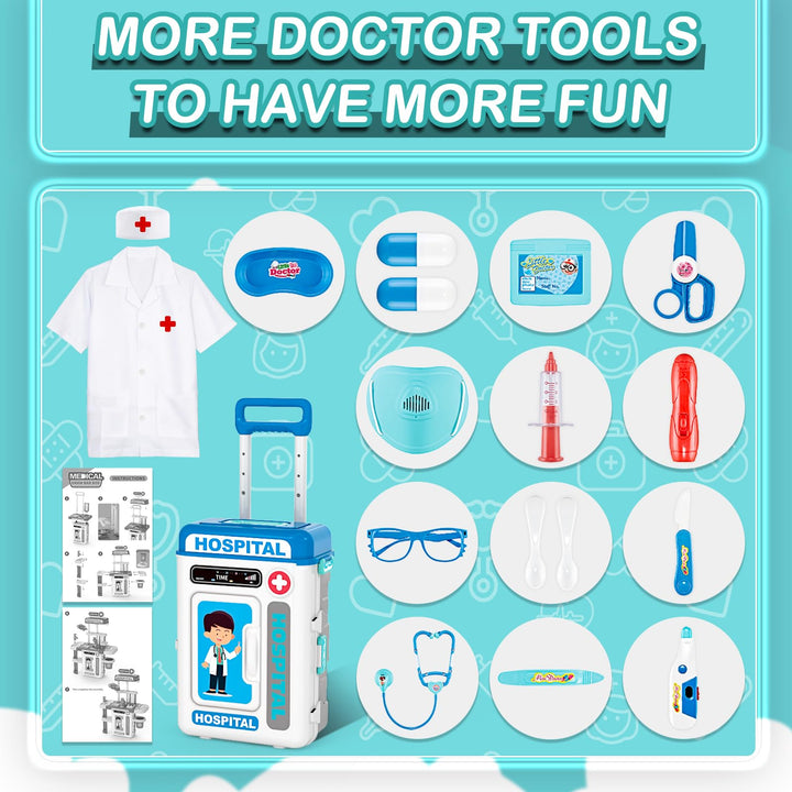 deAO Doctor Set for Kids Pretend Medical Station Set Medical Instruments Stethoscope with Realistic & Lights Doctor Role Play Educational Toys for 3 4 5 Year Old Girls Boys Christmas Birthday