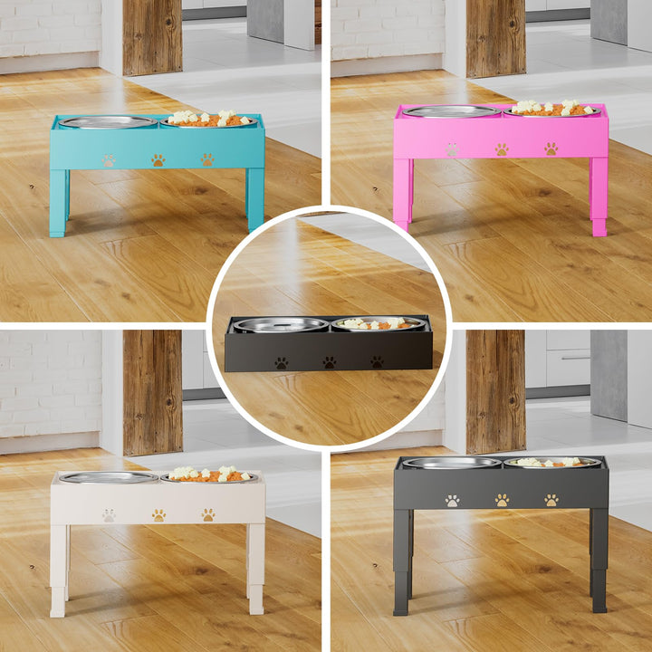 LAKIPETN Elevated Dog Bowls with 2 Stainless Steel Dog Food Bowls Stand 5 Height Adjustable Raised Dog Bowl Adjusts to 3.1”, 9”, 10”, 11”, 12” Non-Slip No Spill Dog Dish for Small Medium Large Dogs