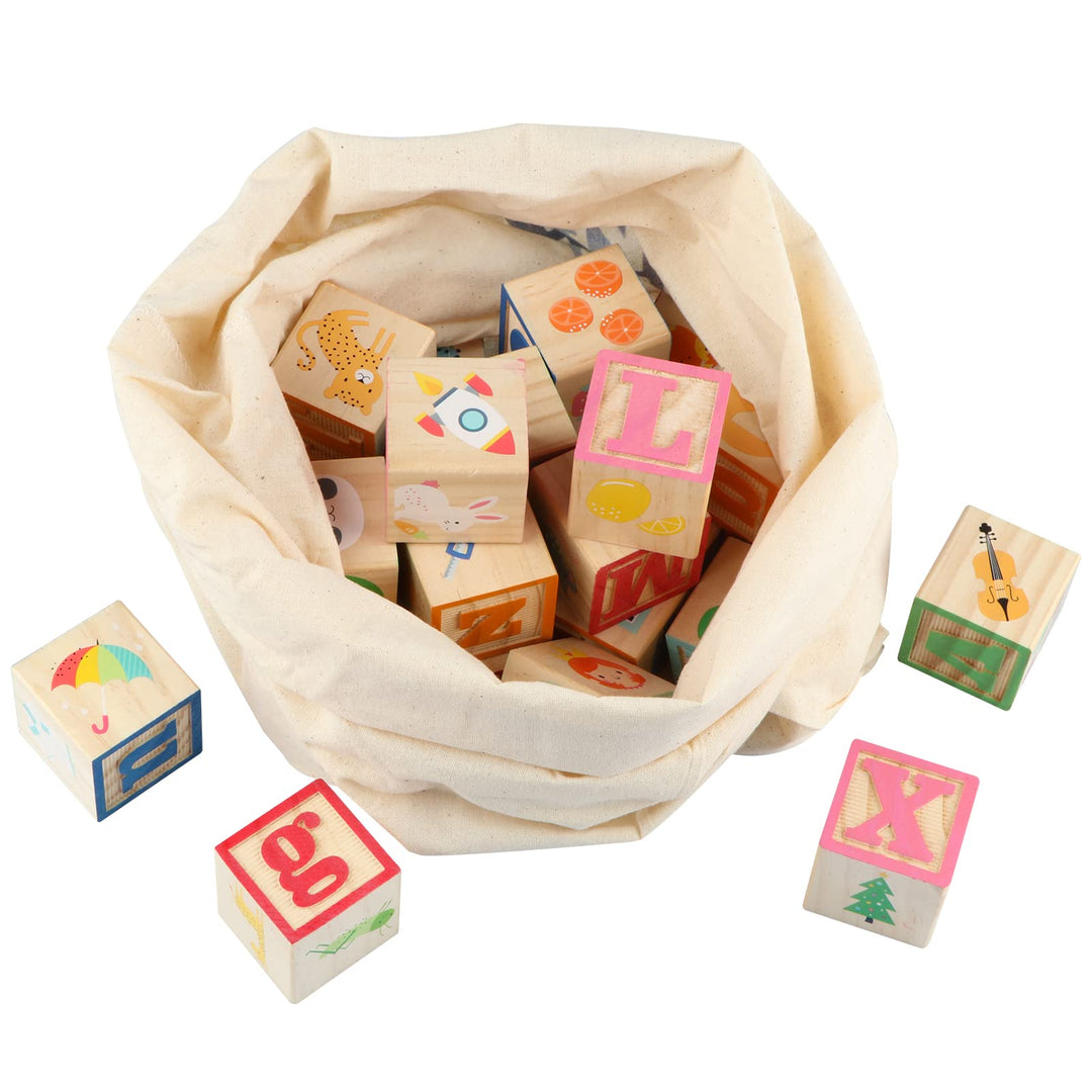 Jacootoys 36PCS Wooden ABC Blocks 1.65” Big Alphabet Letters