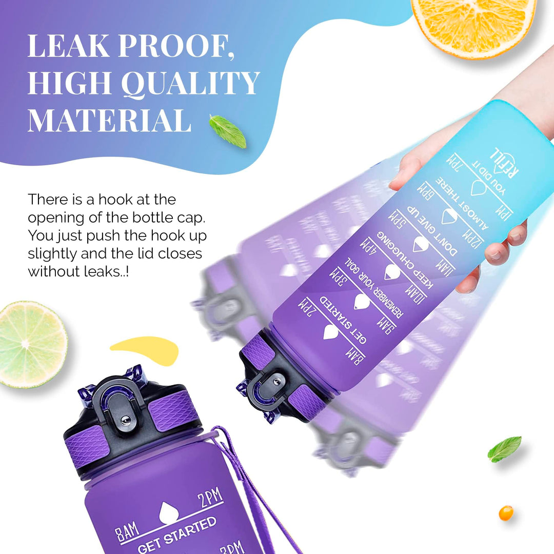 1000ml Motivational Sports Water Bottle with Straw