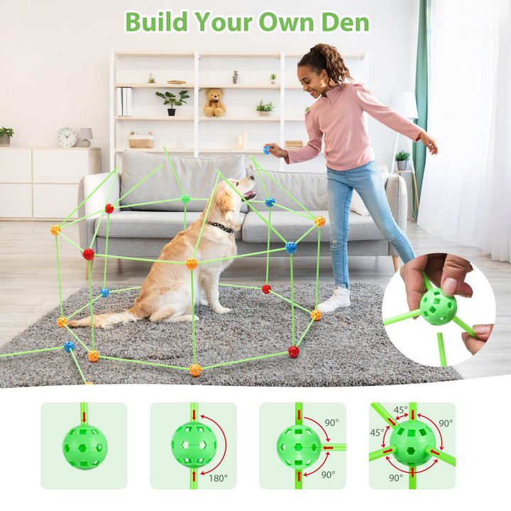 Kids Fort Building Kits, 175 Piece Construction Toys for Kids 5+, Den Building Kit DIY Play Tent Indoor & Outdoor, Build your Own Den, STEM Building Toys, Creative Fort, Secret Base, Play House Toy