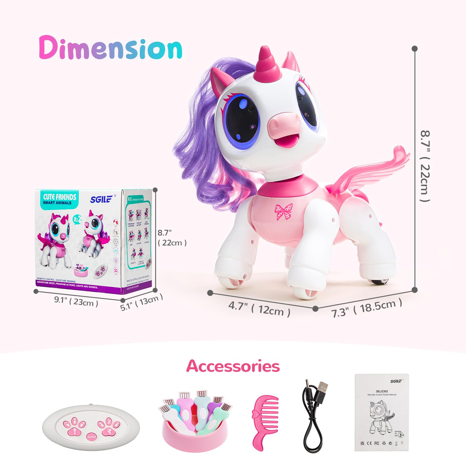 SGILE Unicorn Toy for Girls Robot Pet for Kids age 3 4 5 6 7 8 Years w Learningbugs