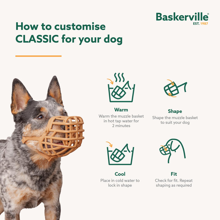 Baskerville Classic Basket Muzzle - Dog can Pant and Drink, Prevents Biting and Food Waste Scavenging