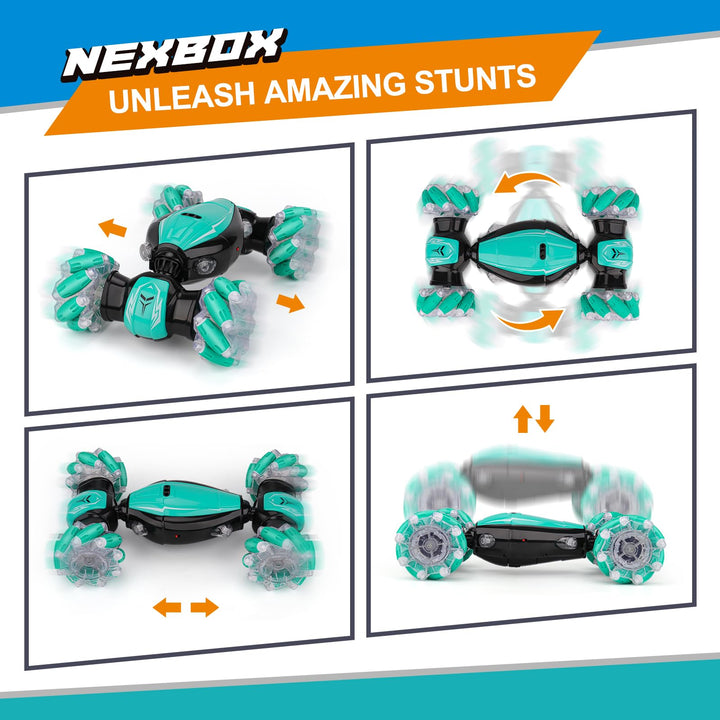 NEXBOX Remote Control Crawler for Kids - 360 Rotation RC Stunt Car 4WD 2.4 GHz OffRoad Vehicle Remote Controlled with Hand Control, Birthday Gift for Boys 6 7 8 9 10 11 12 Years