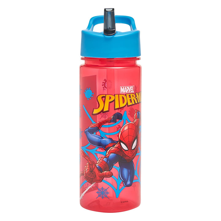 Marvel Spider-Man Personalised Sticker Water Bottle with Straw 500ml – Official Merchandise by Polar Gear Kids Reusable Non Spill BPA Free Tritan – Ideal For School Nursery Sports Picnic , Red & Blue