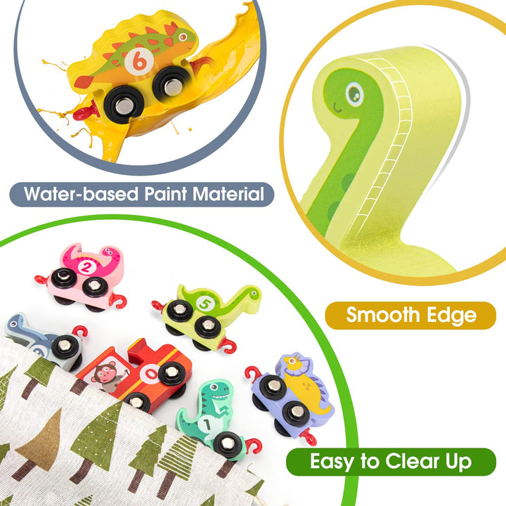 INSTOY Toddler Toys for 2 3 4 Year Olds Boys Gifts,Wooden Dinosaur Train Set