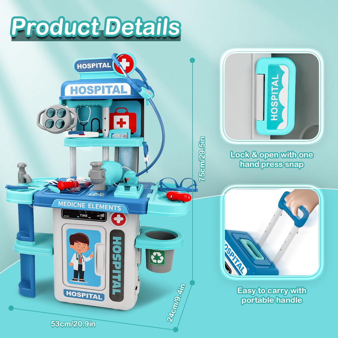 deAO Doctor Set for Kids Pretend Medical Station Set Medical Instruments Stethoscope with Realistic & Lights Doctor Role Play Educational Toys for 3 4 5 Year Old Girls Boys Christmas Birthday