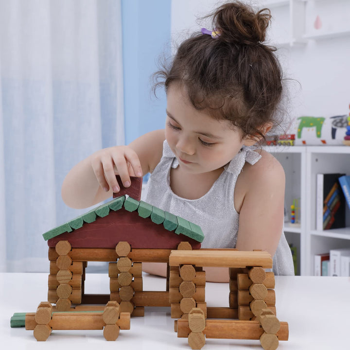 OUJILA 90 PCS Wood Logs Set for Ages 3+,Creative Construction Engineering Preschool Toys for Kids