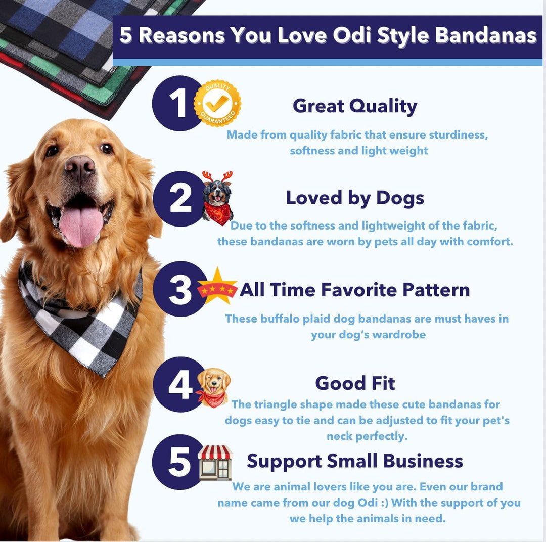 Odi Style Dog Bandana 4 Pack - Dog Bandanas Boy, Girl, Premium Durable Soft Lightweight Fabric,