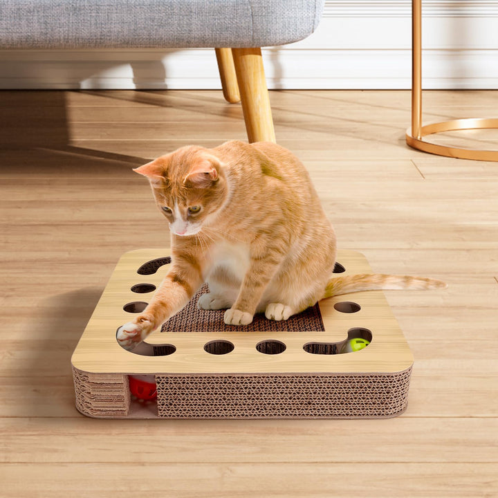 Nobleza Cat Scratcher, High Density Corrugated Cat Scratching Board, Catnip Scratcher Cardboard with 2 Bell Balls, Durable 3 in 1 Scratchers Pad Bed Toy for Indoor Cats, Size 33 * 33 * 5 cm