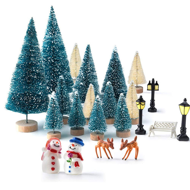 31 Pcs Mini Snow Frosted Bottle Brush Christmas Trees Set
