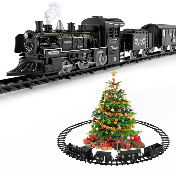 Train Set with Steam Locomotive Engine, Electric Train Toy for Boys Girls with Smokes