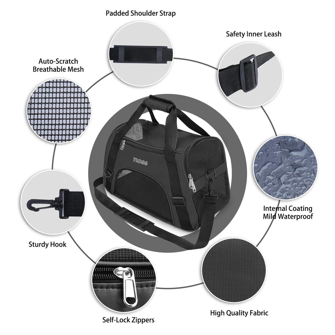 YLONG Cat Carrier Airline Approved Pet Carrier,Soft-Sided Travel for Cats Dogs Puppy Comfort Portable Foldable Bag,Airline (S, BLACK)