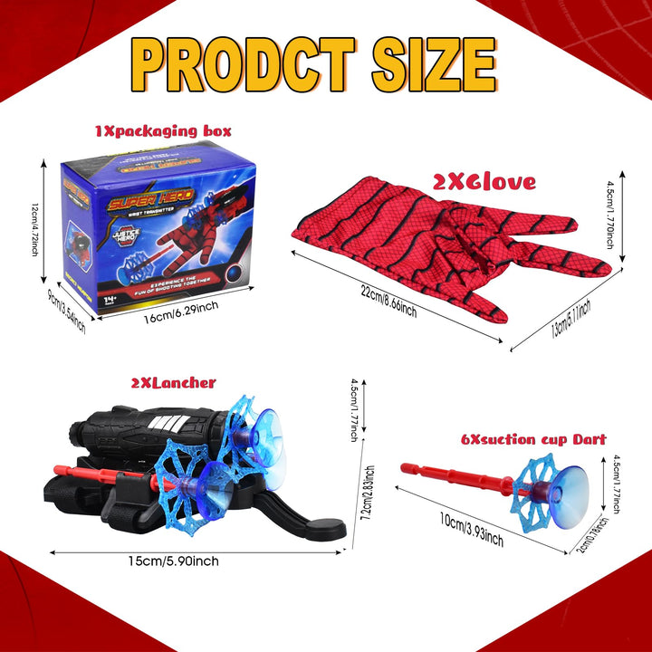 2PCS Spiderman Web Shooter,Spider Web Shooter with 6 Darts,Gloves for Kids, Costume Cosplay Gift (Red)