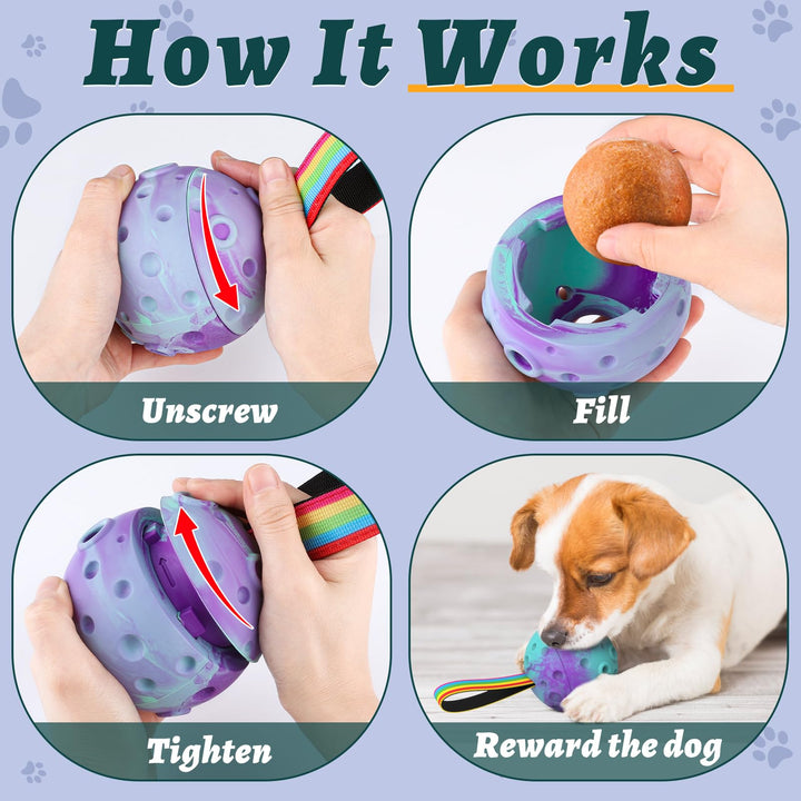 HETOO Interactive Dog Toys,Natural Rubber Dog Balls on a Rope,Dog Treat Ball Dispenser Puzzle Dog Ball Keep them Busy,Reduces Anxiety Boredom Dog Chew Toys,Refillable Homemade Freezable Dog Food Ball