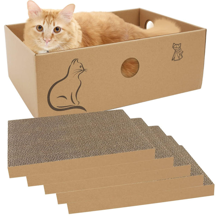 MUAEEOK Cardboard Cat Scratcher with Box, 5 PCS Reversible Cat Scratch Pad Replace for Cat Scratcher