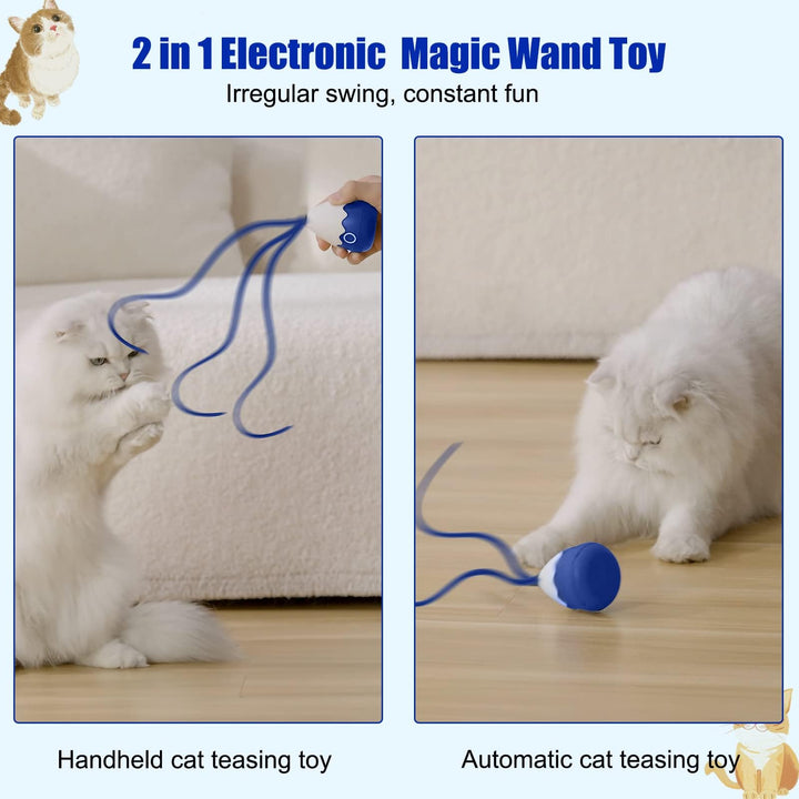 Petcronies Cat Wand Toy, Automatic Silicone Tail Teaser Toy 2 in 1, Electronic Interactive Toy for Indoor Cats