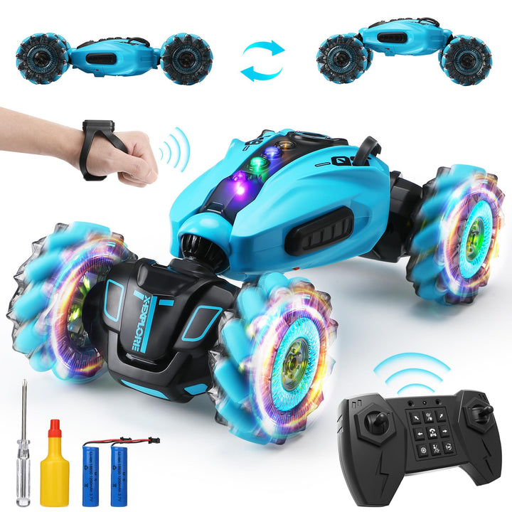 zootop Remote Control Car 2.4GHz RC Stunt Twist Car for Kids Transforming Gesture Racing Crawler Double Sided 360 Rotation RC Cars Toy with Lights Spray Music and 2 Rechargeable Batteries for kids
