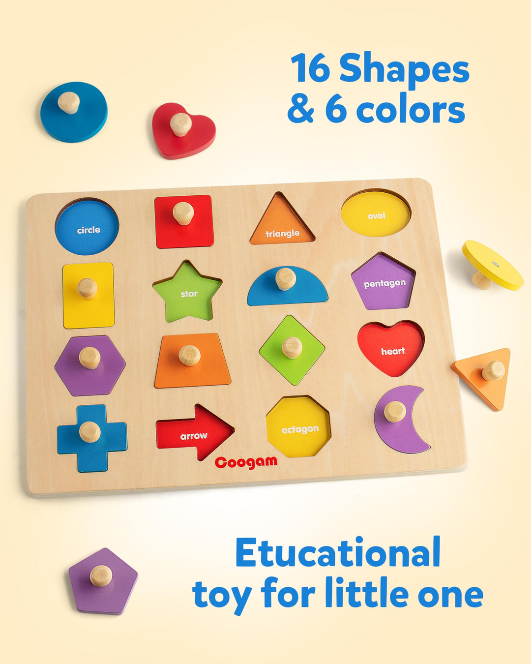Wooden Shape Peg Puzzle – Educational Toy for Toddlers