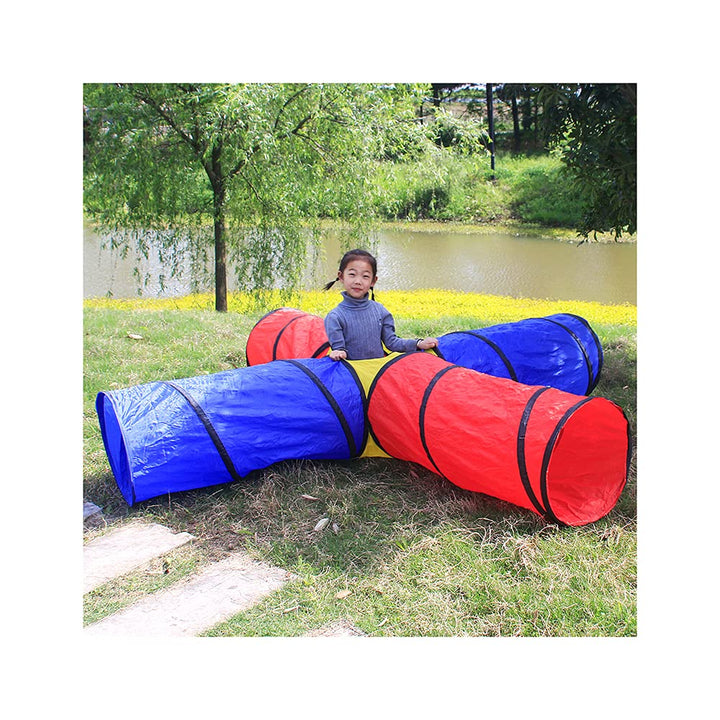 Meero London Kids Play Tunnels,4 Ways Indoor Outdoor Crawl Through Tunnel For Kids Dog Toddler Babies Children-Red & Blue