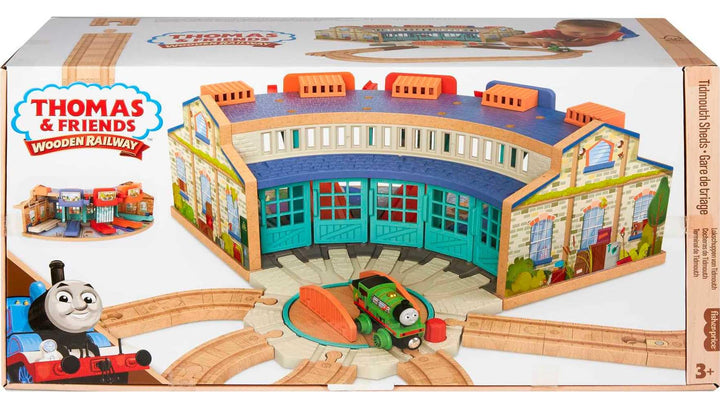 Thomas & Friends Wooden Railway Toy Train Track Tidmouth Sheds Starter Set with Percy Wood Engine for Preschool Kids Ages 3+ Years (Amazon Exclusive)