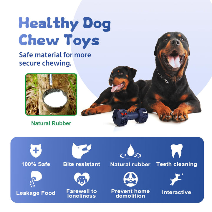 Pet-Fun Large Dumbbell - Durable Rubber treat dispenser boredom puzzle toy, Tough&Flexi Teething Cleaning Chew, Long Lasting Feeder for Medium/Large Dog/Puppy Average Chewers(Blue)