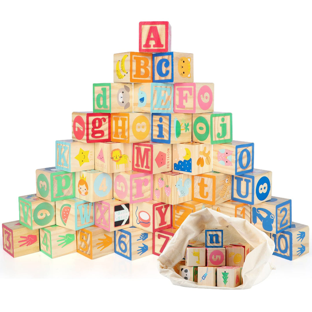 Jacootoys 36PCS Wooden ABC Blocks 1.65” Big Alphabet Letters
